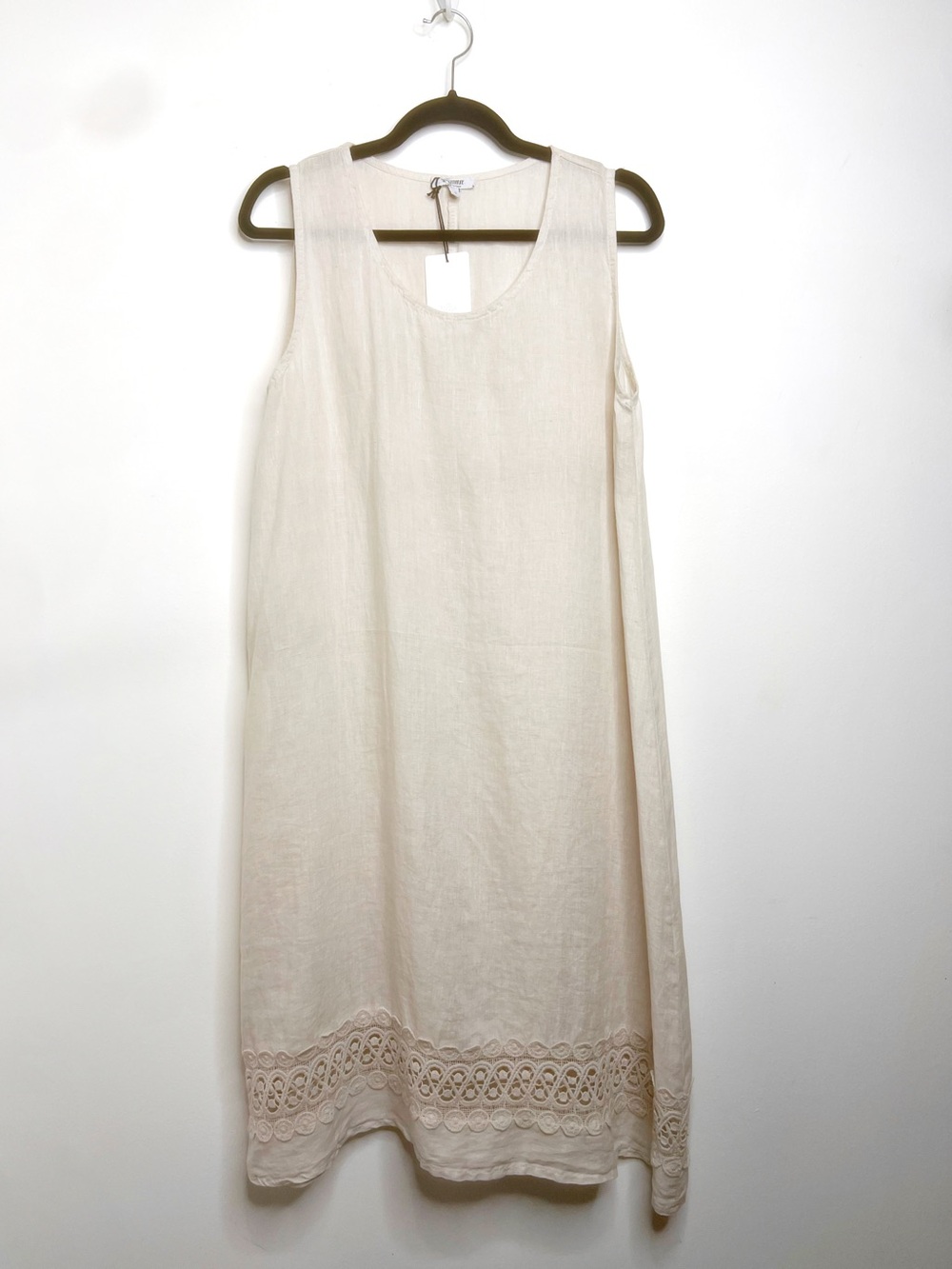 Rosemarine Linen Dress with Crochet Hem Made in Italy, NWT Size Small in Beige